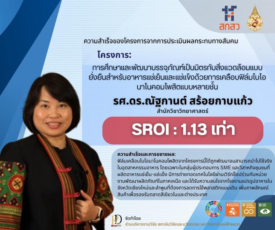 มฟล. พัฒนา “ฟิล์มไบโอนาโนคอมโพสิต” ยกระดับบรรจุภัณฑ์อาหารแช่แข็งสู่ความยั่งยืน ตอบโจทย์เศรษฐกิจสีเขียว