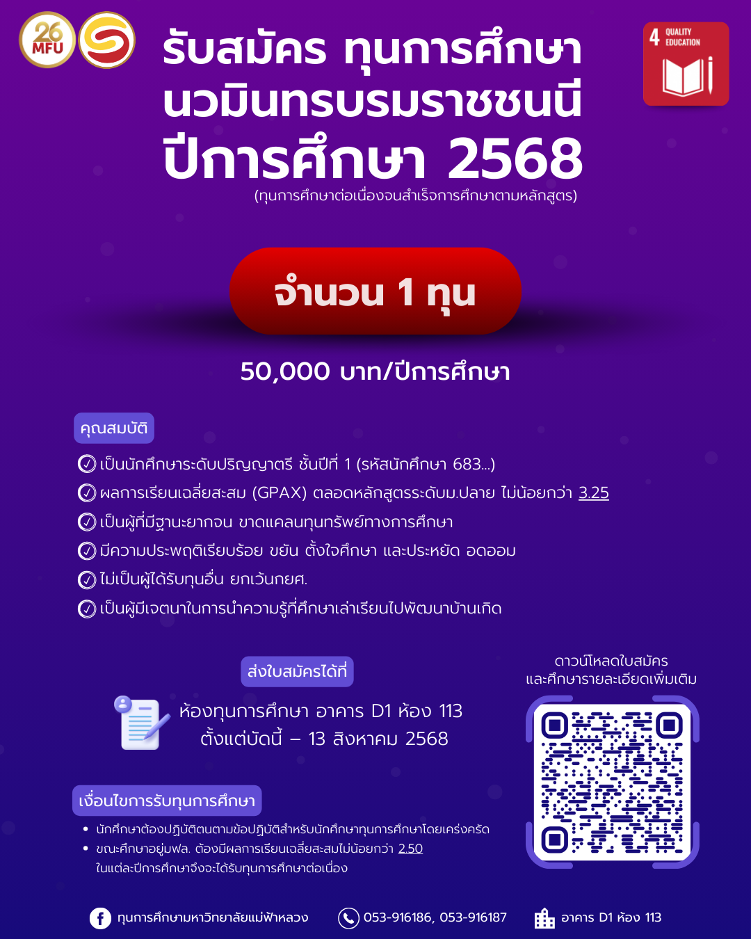 รับสมัครทุนศึกษานวมินทรบรมราชชนนี ปีการศึกษา 2568