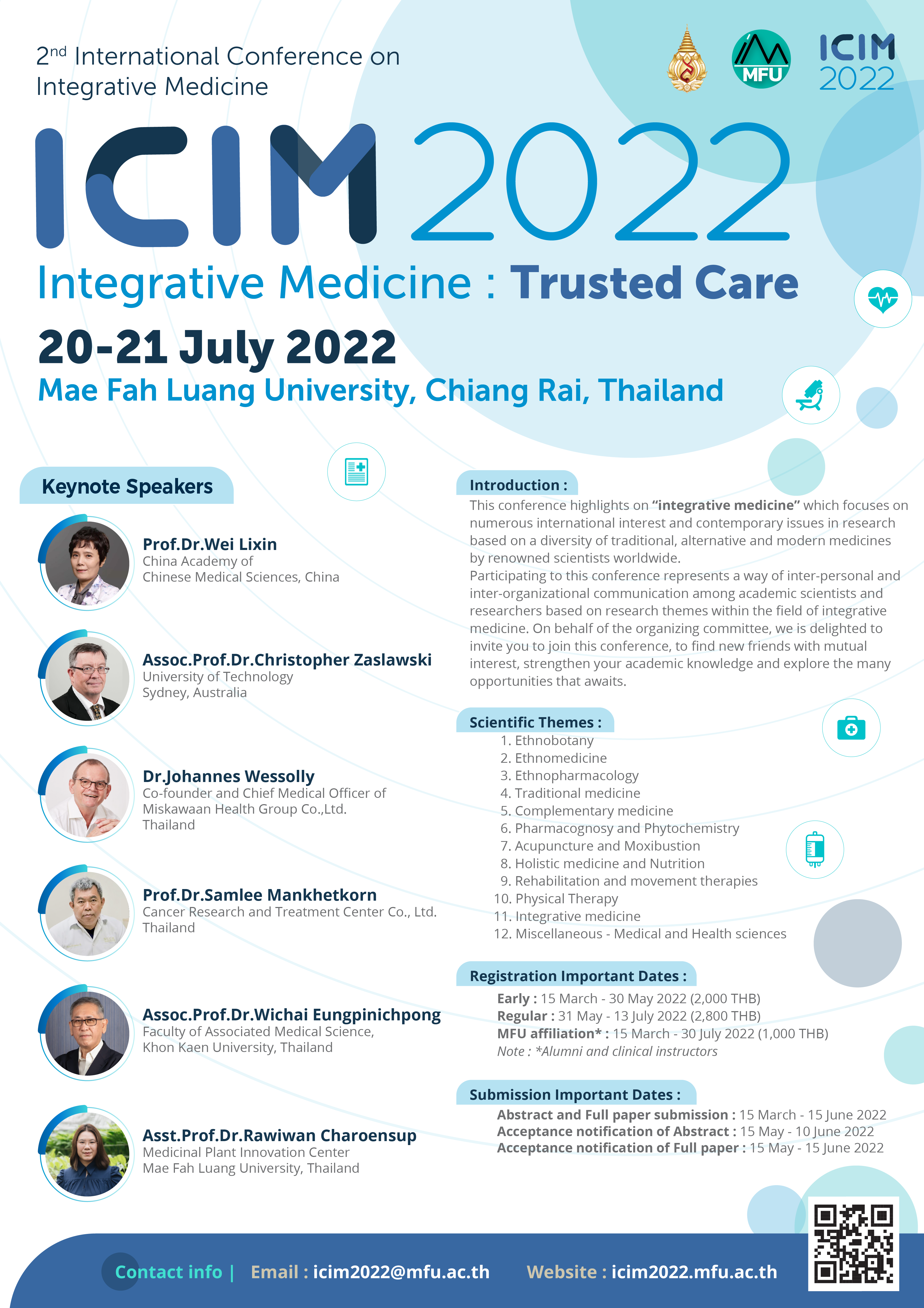 สนว.การแพทย์บูรณาการ ขอเชิญร่วมส่งบทความในงานประชุมวิชาการนานาชาติ '2nd International Conference on Integrative Medicine 2022'