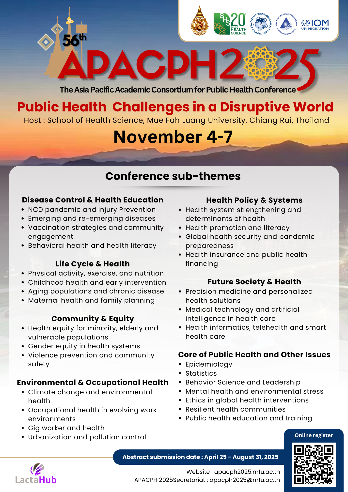 ขอเชิญเข้าร่วมประชุมวิชาการนานาชาติ The 56th Asia Pacific Academic Consortium for Public Health Conference 2025 (APACPH Conference 2025)